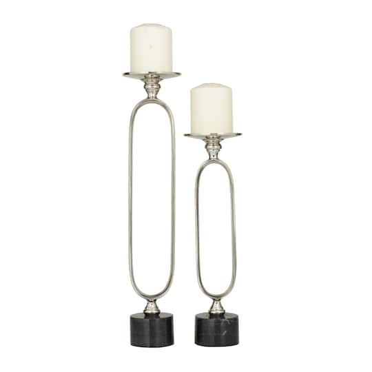 Silver Aluminum Modern Candle Holder Set, 15'' & 19''